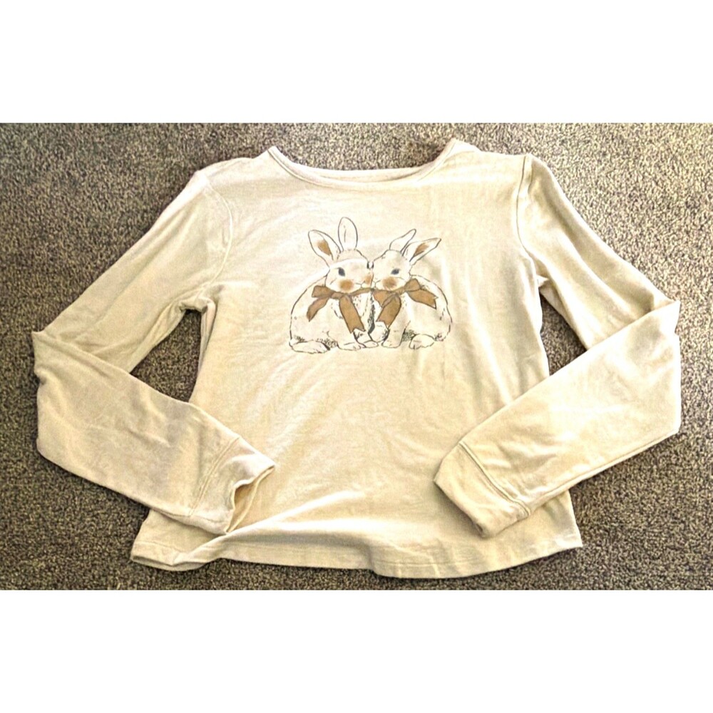 Girls Beige Bunny Graphic Print Crew Neck Long Sleeve T-Shirt Size 14/16 NWT A4